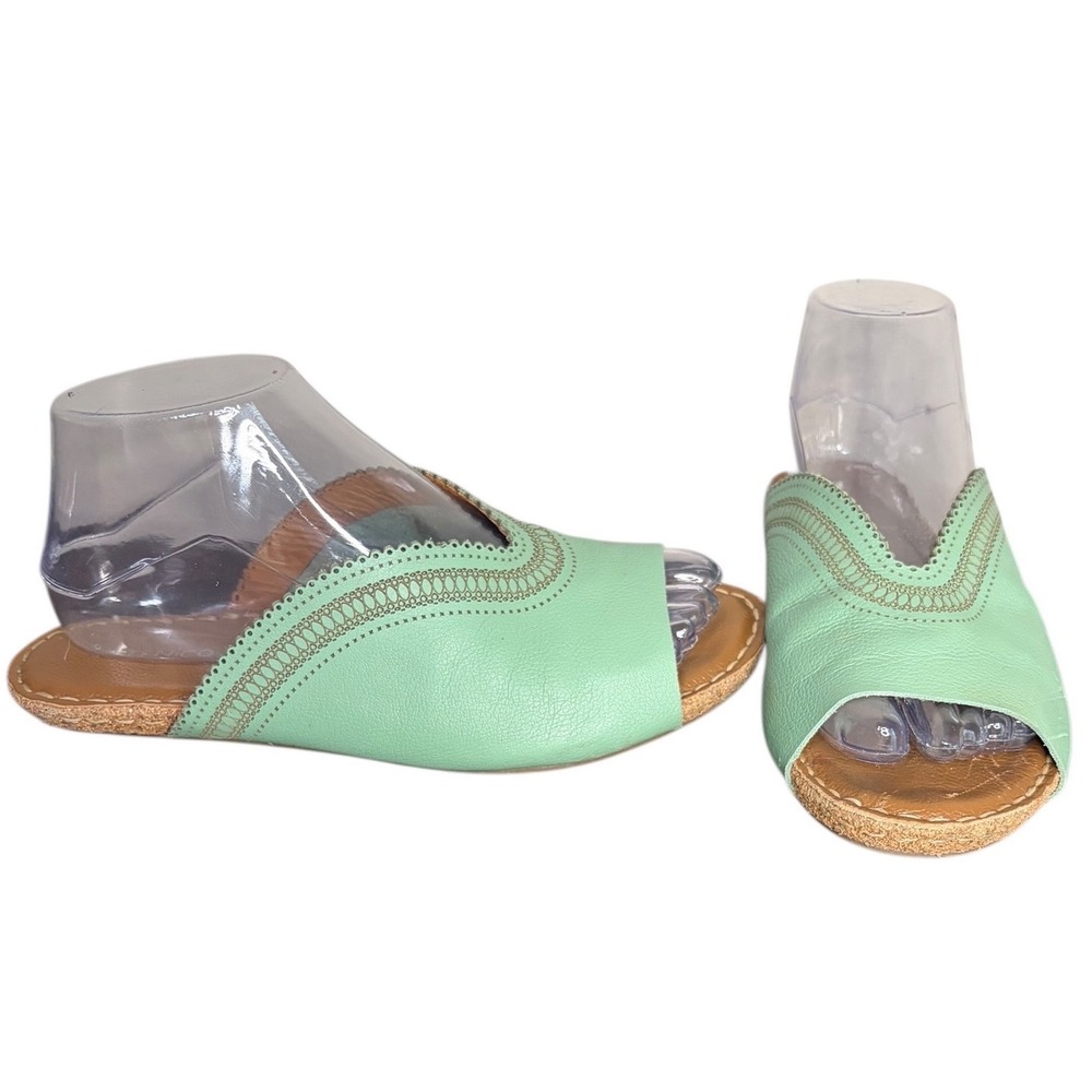 Klub Nico Mint Green Leather Slide‎ Scalloped Sandals Women's Size 8